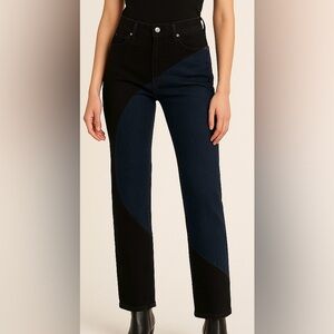 RtA Arwen High Rise Straight Leg Jeans blue!black TwoTone Japanese Denim size 28